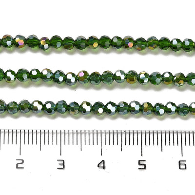 The Bead Store 3mm Round Faceted Glass Beads Green AB