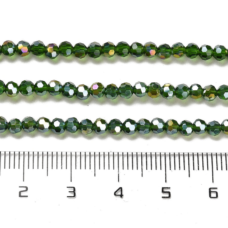 The Bead Store 3mm Round Faceted Glass Beads Green AB