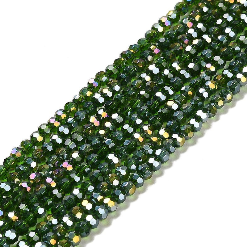 The Bead Store 3mm Round Faceted Glass Beads Green AB