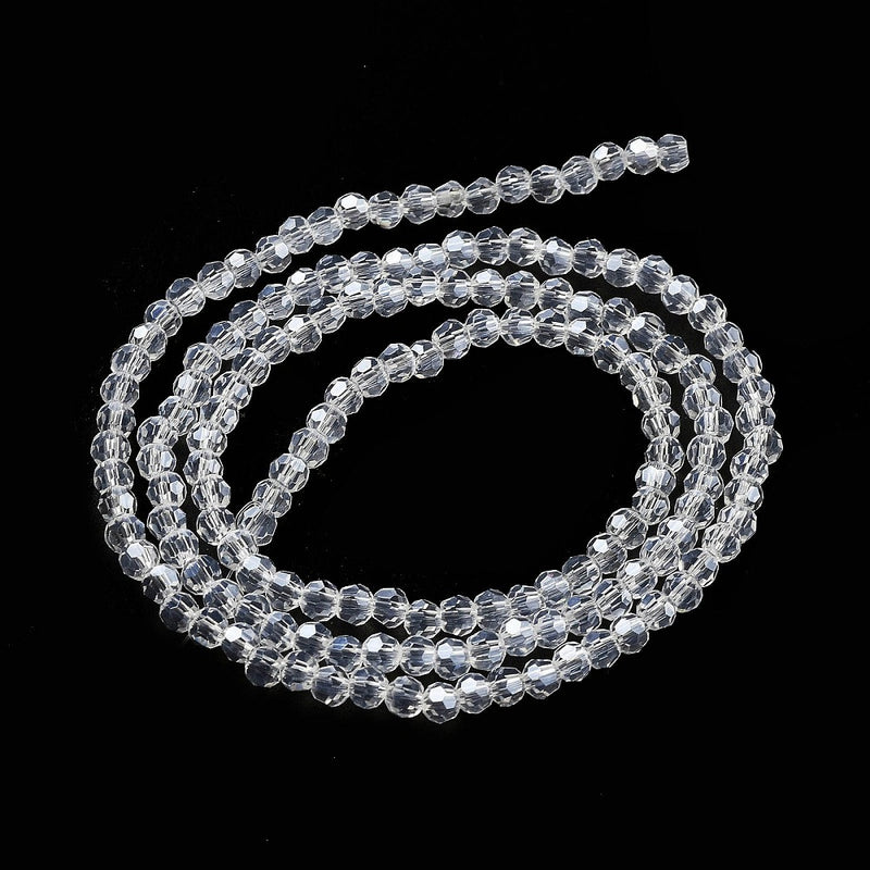 The Bead Store 3mm Round Faceted Glass Beads Lustred Crystal