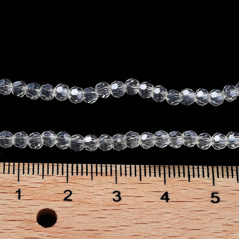 The Bead Store 3mm Round Faceted Glass Beads Lustred Crystal