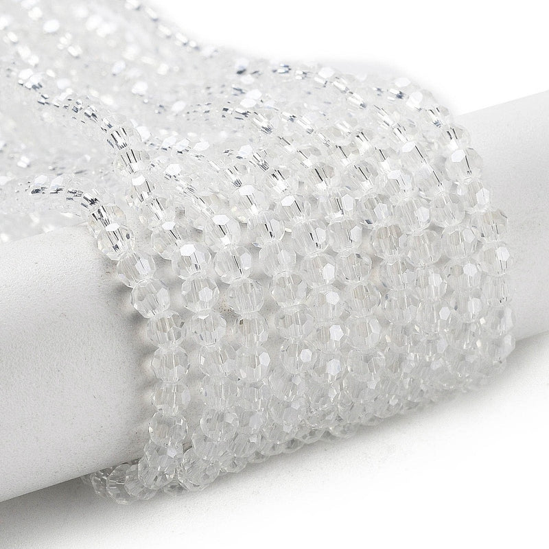 The Bead Store 3mm Round Faceted Glass Beads Lustred Crystal