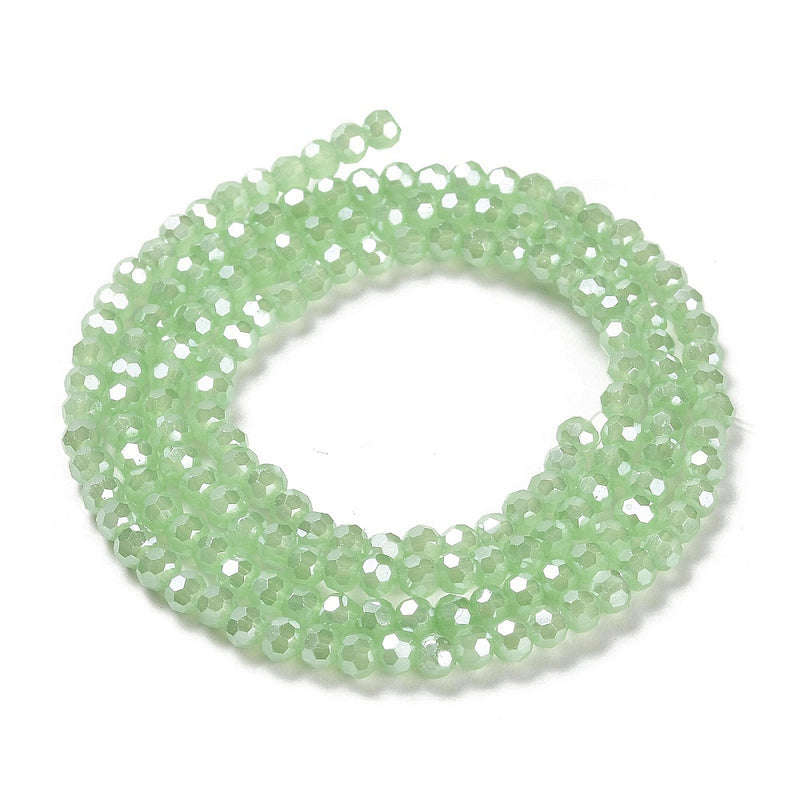 The Bead Store 3mm Round Faceted Glass Beads Lustred Jade Light Green