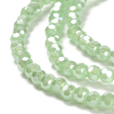 The Bead Store 3mm Round Faceted Glass Beads Lustred Jade Light Green