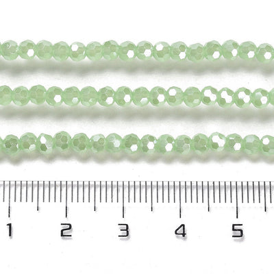 The Bead Store 3mm Round Faceted Glass Beads Lustred Jade Light Green