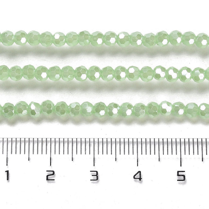 The Bead Store 3mm Round Faceted Glass Beads Lustred Jade Light Green