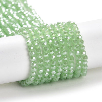 The Bead Store 3mm Round Faceted Glass Beads Lustred Jade Light Green
