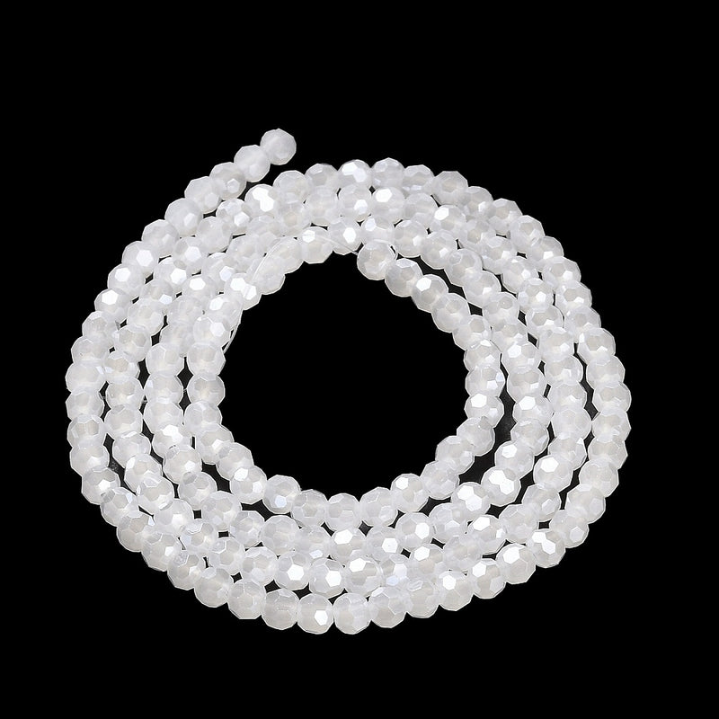 The Bead Store 3mm Round Faceted Glass Beads Lustred Jade White