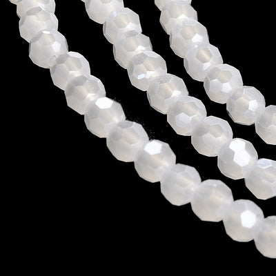 The Bead Store 3mm Round Faceted Glass Beads Lustred Jade White