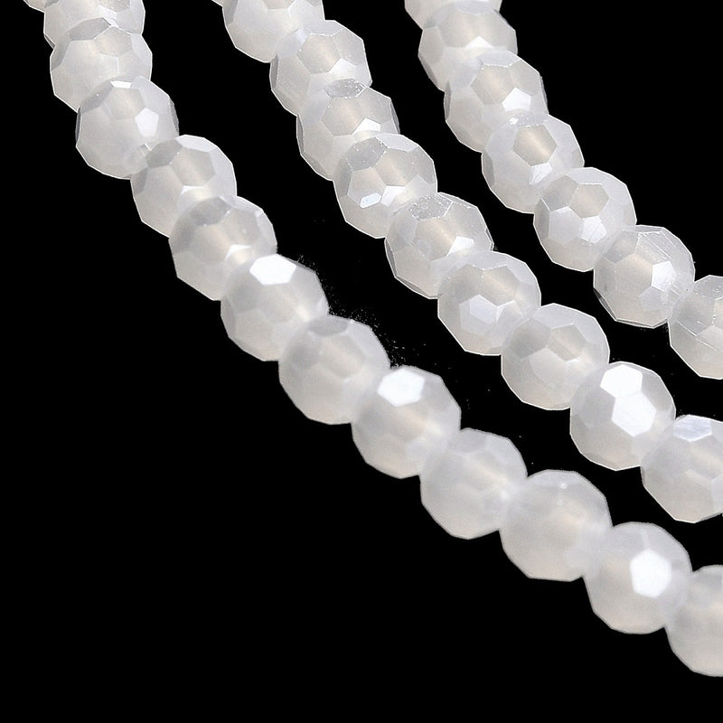 The Bead Store 3mm Round Faceted Glass Beads Lustred Jade White