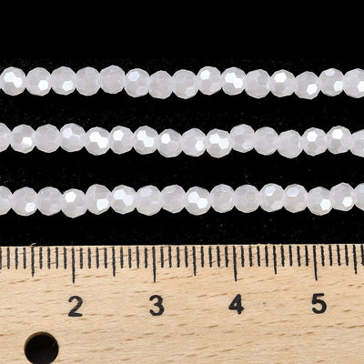 The Bead Store 3mm Round Faceted Glass Beads Lustred Jade White