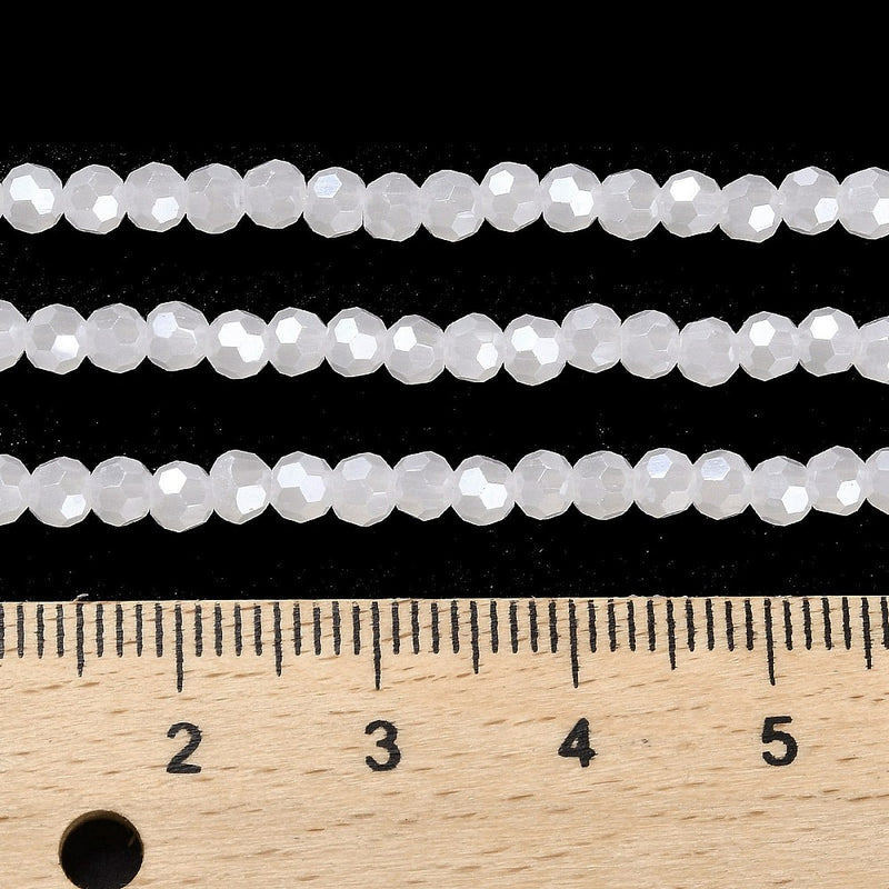 The Bead Store 3mm Round Faceted Glass Beads Lustred Jade White