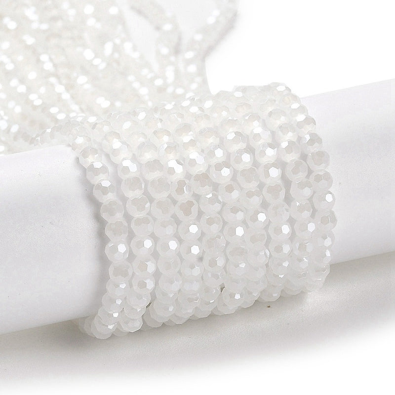 The Bead Store 3mm Round Faceted Glass Beads Lustred Jade White