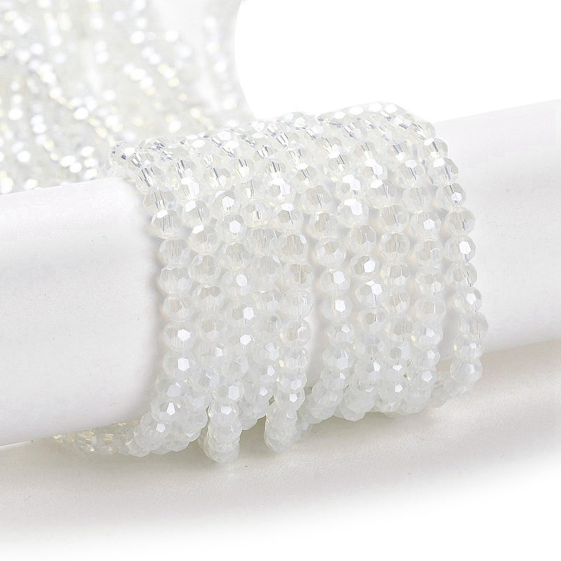 The Bead Store 3mm Round Faceted Glass Beads Lustred Opalite