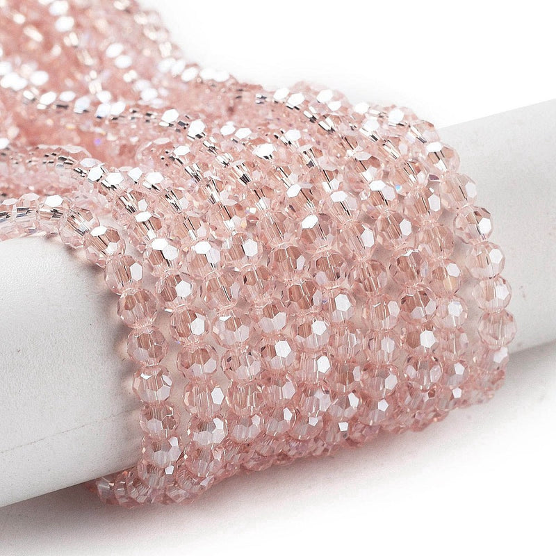 The Bead Store 3mm Round Faceted Glass Beads Lustred Rose