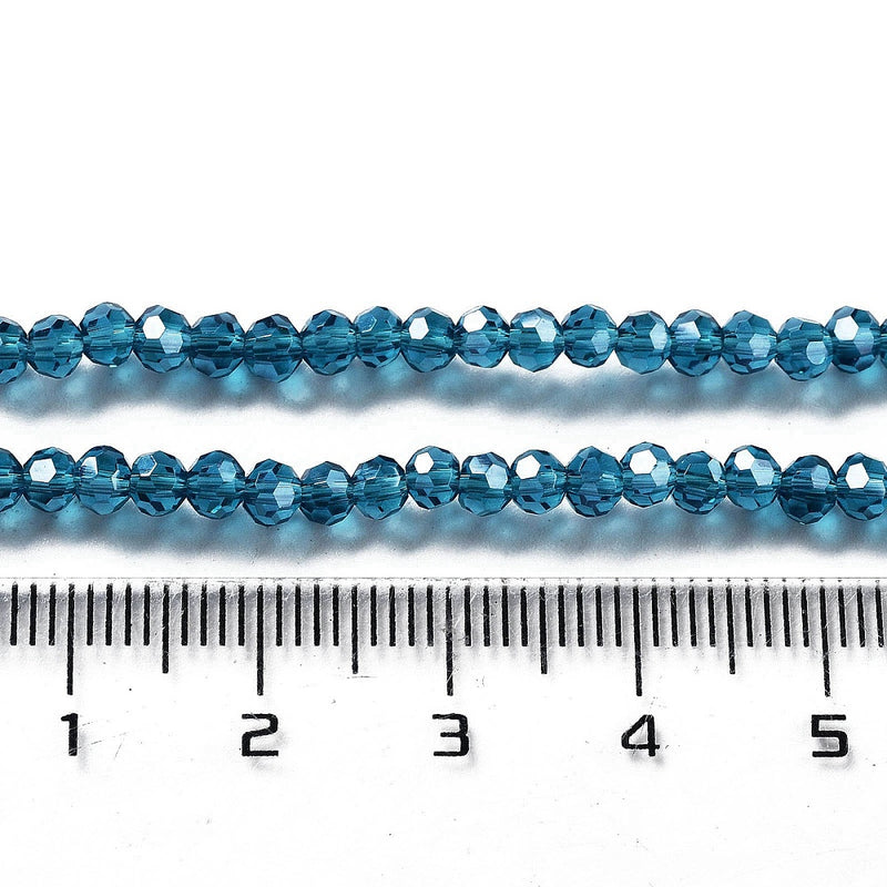 The Bead Store 3mm Round Faceted Glass Beads Lustred Teal