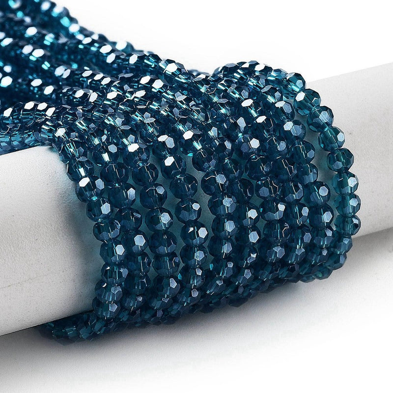 The Bead Store 3mm Round Faceted Glass Beads Lustred Teal