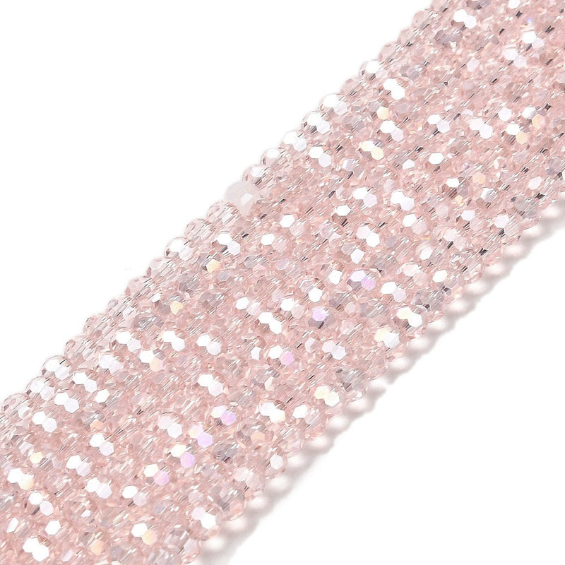 The Bead Store 3mm Round Faceted Glass Beads Pink AB