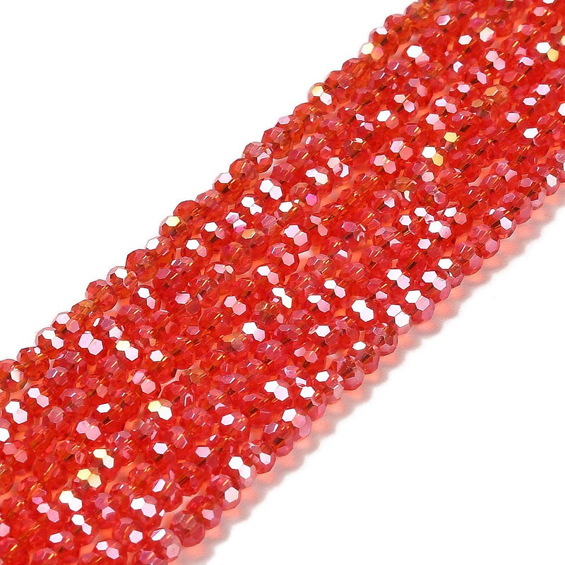 The Bead Store 3mm Round Faceted Glass Beads Red AB