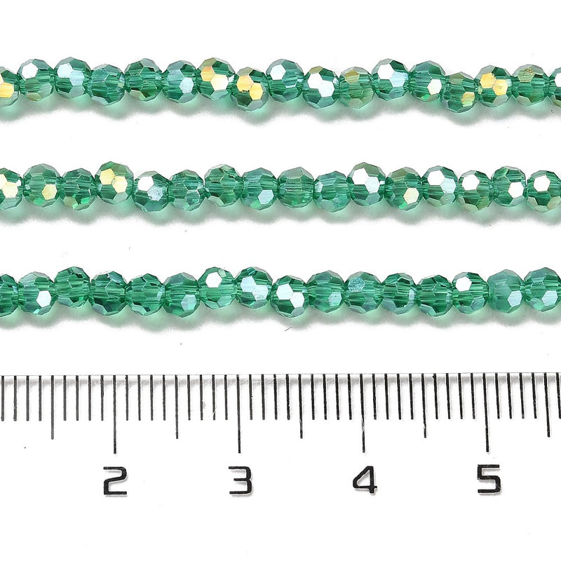 The Bead Store 3mm Round Faceted Glass Beads Sea Green AB