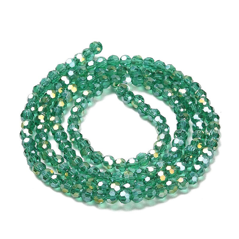 The Bead Store 3mm Round Faceted Glass Beads Sea Green AB