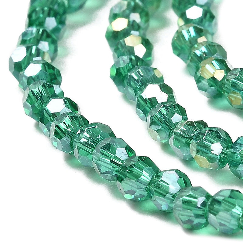 The Bead Store 3mm Round Faceted Glass Beads Sea Green AB