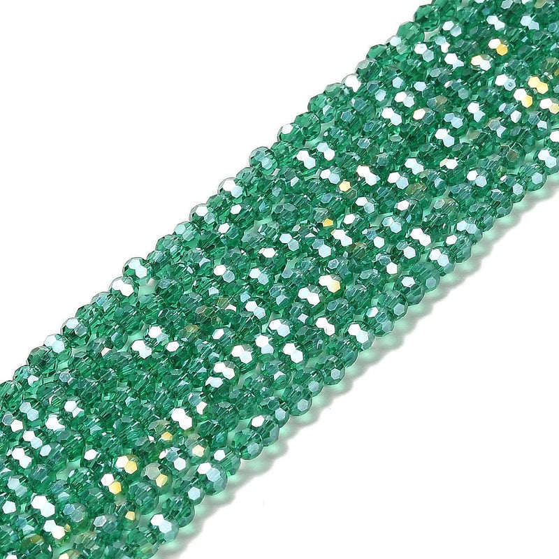 The Bead Store 3mm Round Faceted Glass Beads Sea Green AB