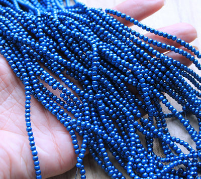 The Bead Store 3mm Round Glass Pearl Beads Blue approx. 190 beads