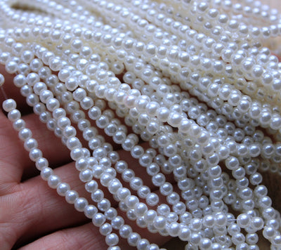 The Bead Store 3mm Round Glass Pearl Beads Creamy White approx. 190 beads