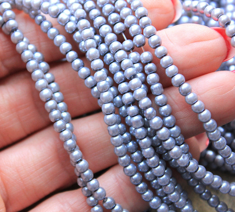 The Bead Store 3mm Round Glass Pearl Beads Grey Lilac approx. 190 beads