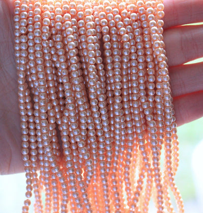 The Bead Store 3mm Round Glass Pearl Beads Light Apricot approx. 190 beads