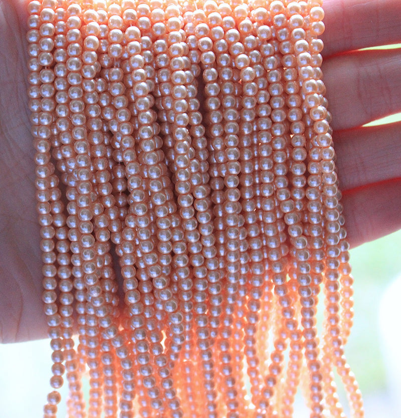 The Bead Store 3mm Round Glass Pearl Beads Light Apricot approx. 190 beads