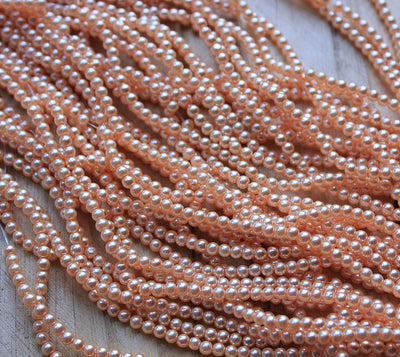 The Bead Store 3mm Round Glass Pearl Beads Light Apricot approx. 190 beads