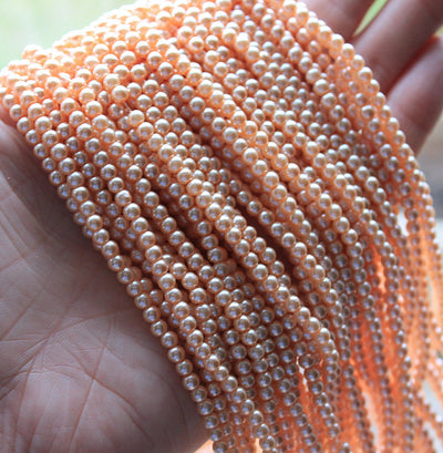 The Bead Store 3mm Round Glass Pearl Beads Light Apricot approx. 190 beads