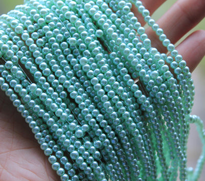 The Bead Store 3mm Round Glass Pearl Beads Light Green approx. 190 beads