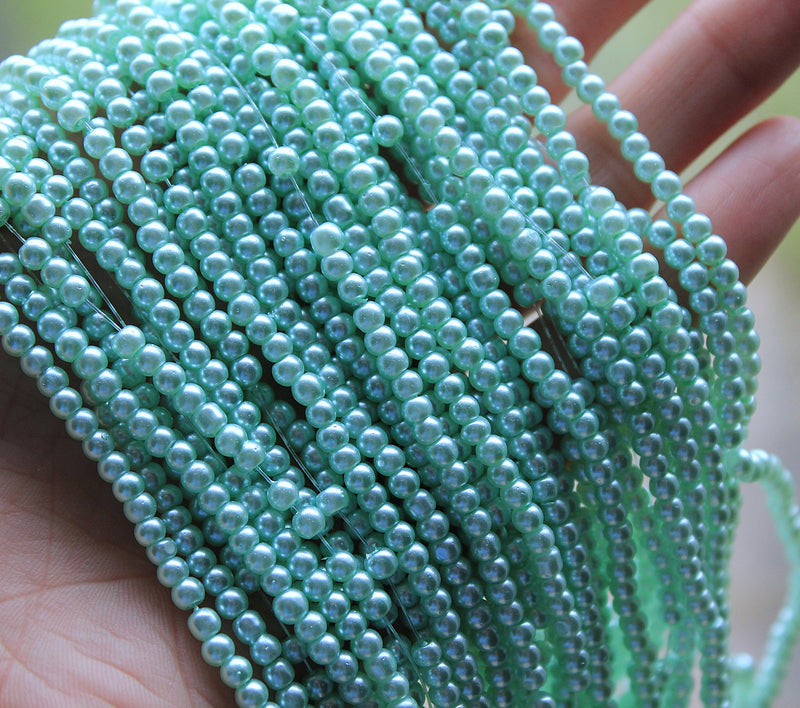 The Bead Store 3mm Round Glass Pearl Beads Light Green approx. 190 beads
