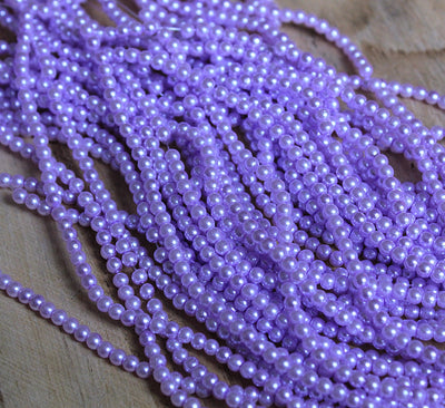 The Bead Store 3mm Round Glass Pearl Beads Light Lilac approx. 190 beads