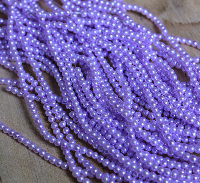 The Bead Store 3mm Round Glass Pearl Beads Light Lilac approx. 190 beads