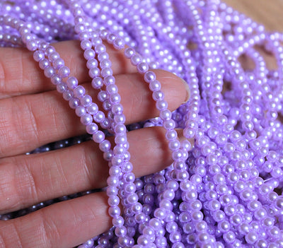 The Bead Store 3mm Round Glass Pearl Beads Light Lilac approx. 190 beads