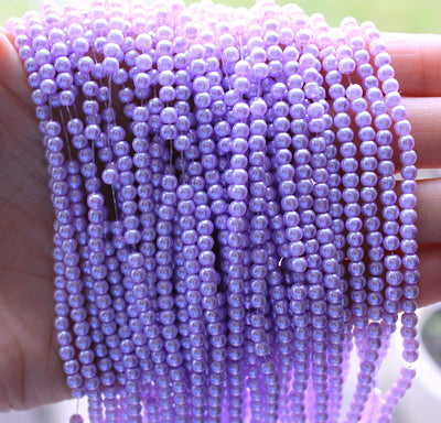The Bead Store 3mm Round Glass Pearl Beads Light Lilac approx. 190 beads