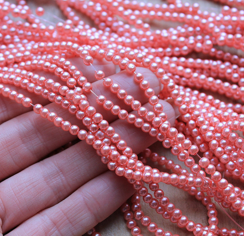 The Bead Store 3mm Round Glass Pearl Beads Peach Blush approx. 190 beads