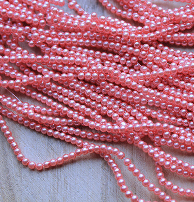 The Bead Store 3mm Round Glass Pearl Beads Peach Blush approx. 190 beads