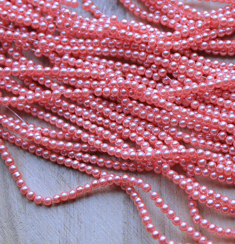 The Bead Store 3mm Round Glass Pearl Beads Peach Blush approx. 190 beads