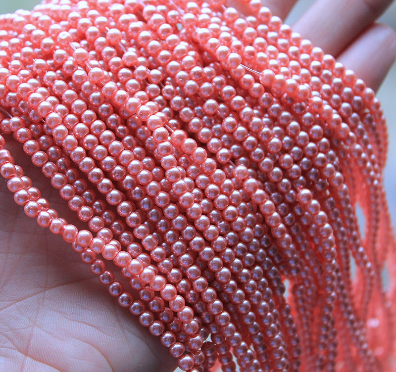 The Bead Store 3mm Round Glass Pearl Beads Peach Blush approx. 190 beads