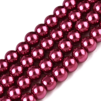 The Bead Store 3mm Round Glass Pearl Beads Raspberry approx. 190 beads
