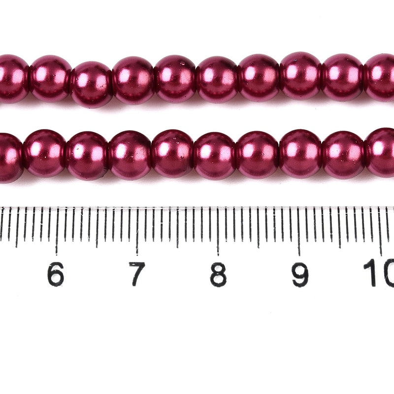 The Bead Store 3mm Round Glass Pearl Beads Raspberry approx. 190 beads