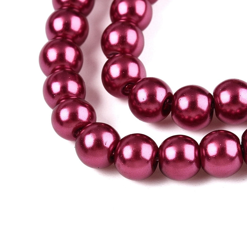 The Bead Store 3mm Round Glass Pearl Beads Raspberry approx. 190 beads