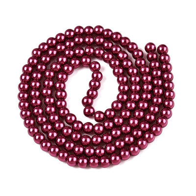 The Bead Store 3mm Round Glass Pearl Beads Raspberry approx. 190 beads