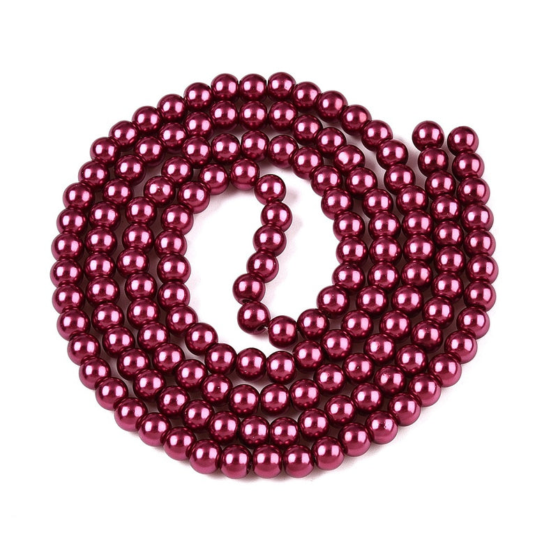 The Bead Store 3mm Round Glass Pearl Beads Raspberry approx. 190 beads