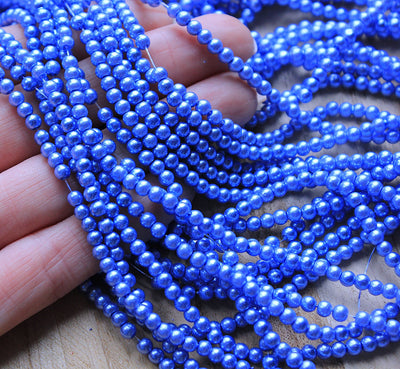 The Bead Store 3mm Round Glass Pearl Beads Slate Blue approx. 190 beads